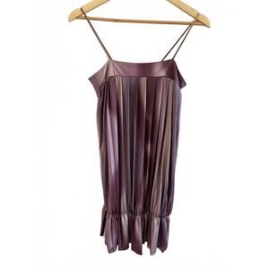 Vintage Y2K Sushi Flower Top or Dress Womens M Purple Satin Pleated Drop Waist